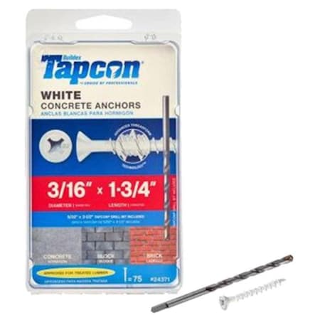 Itw TAPCON Concrete Screw, Flat, Steel 196296